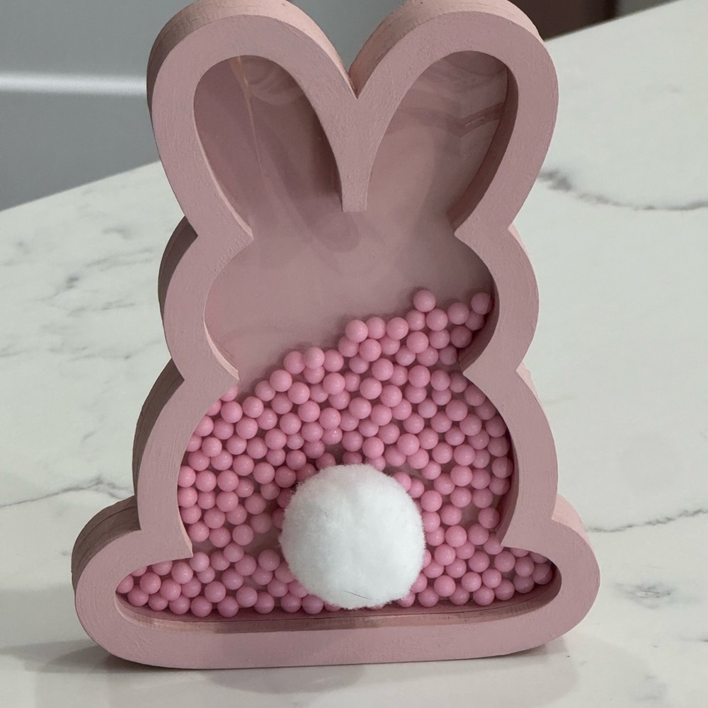 Pink Bunny Shaped Decor with White Pom Pom